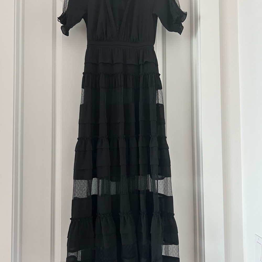All Saints Black Sheer Tiered Maxi Dress